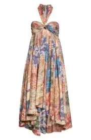 Zimmermann Devi Mixed Print Halter Neck Silk Dress Size 0