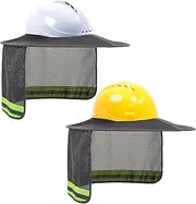 2 Packs Hard Hat Sun Shield, Full Brim Mesh Neck Sun Shade with Reflective Strip, High Visibility Sun Visor Neck Shade for Construction Helmets, by TCCFCCT, (Hard Hat Not Included)