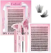 FADLASH Clusters Kit Individual Lash Extensions Wispy Faux Mink 10-16mm DIY Eyelash Extension Kit With Bond, Seal, Remover and Tweezer for Self Use (AD17-D-10-16)