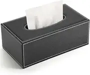 DRDGL Rectangular PU Leather Tissue Box Cover Holder, Minimalistic, Elegant Black Facial Tissue Holder Case Dispenser for Home/Office/Car Decoration