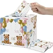ca145 Baby Gender Reveal Voting Box, Bear Ballon Rose Theme Boy or Girl Ballot Cards (50pc), Gender Reveal Party Baby Shower Game Decorative Suit，Pink and Blue