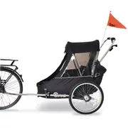 Wike Premium Double Children's Bike Trailer with Stroller & Jogging Kit - Black