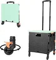FELICON SELORSS Foldable Utility Cart Folding Portable Rolling Crate Handcart with Heavy Duty Telescoping Handle Collapsible 4 Rotate Wheels for Travel Shopping Move Luggage Office Use(Black+Green)