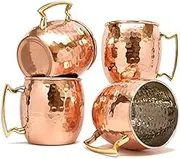 Aakratie Copper Mug for Moscow Mules 560 ML / 18 oz - Set of 4, Inside Nickle Hammered