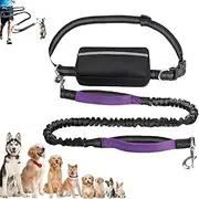 Hands Free Dog Leash with Zipper Pouch, Dog Leash, Retractable Waist Retractable Dogs Leashs with Dual, Padded Handles Running Leashs, for Medium Large Dogs Walking (Purple)