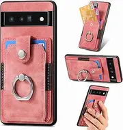 Compatible with Google Pixel 7 Pro Magnetic Bracket Case,Compatible with Google Pixel 7 Pro (PC+TPU+PU) 3 in 1 Card Slots Kickstand Phone Cover Pink