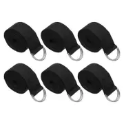 6Pcs 8 Feet Cotton Yoga Strap Belt Stretch Bands with D-Ring Buckle, Black