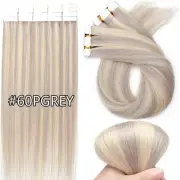 Tape In Hair Extensions 100% Real Remy Human Hair Tape On Skin Wefts Thick Black