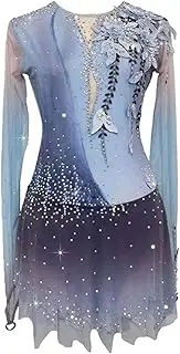 [Zagitova] Girls' Figure Skating Dress with Sparkling Diamonds, Women's Gradient Ice Skating Dresses for Competition
