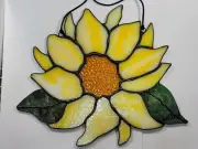 Stained Glass Big Yellow Sunflower Sun Catcher 10" x 8"