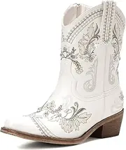 Rivalran Cowboy Boots for Women - Western Embroidered Cowgirl Boots with Sparkly Rhinestone, Pointed Toe Chunky Heel Side Zipper Vintage Short Booties, Women's Ankle High Fashion Retro Country Booties