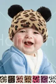 Jinscloset C.C Baby Infant Leopard Knit Warm Soft Double Pom Pom Beanie Hat
