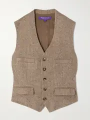 [Ralph Lauren Collection] Ralph Lauren Collection - Holland Satin-paneled Linen-tweed Vest - Beige - US14 US 14 Neutrals