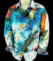 Robert Graham Amazing Geometric Watercolor Grid Shirt Medium NEW $228