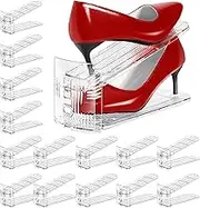 Tgzwme Shoe Slots Organizer 15 Pack Clear Shoe Shelf Organizer for Closet, 3-Level Adjustable Double Layer Space Saving Shoe Rack with Anti-Slip Baffles, Shoe Stacker for Sneakers Heels and Flat
