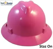 MSA V-Gard Full Brim Hard Hats with Staz-ON Suspensions - Hot Pink