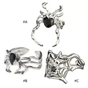 Spider-Ring for Women Vintage Knuckle-Ring Black Zircon Silver