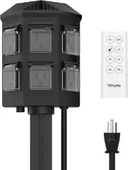 Outdoor Power Stake Timer, 100FT Range Remote Control, Dusk to Dawn Sensor Light