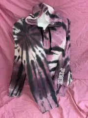 VICTORIAS SECRET PINK Jacket Zip Zebra Purple Ombre TIE DYE Jogger Set Large New