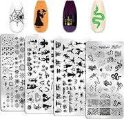 WOKOTO 6Pcs Holloween Nail Art Stamp Plates For Nail Art Stamping Plates Snakes Skulls Witch Pumpkin Spider Ghost Plates For Women Nail Art Design Stamp Plates Holloween Nail Stamping Plates Kit