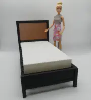 1/6 Scale Doll Bed Black Frame Bronze Headboard Single Twin Size Mattress
