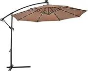 3M Cantilever Parasol Premium Garden Parasol Umbrella with Built-in Solar Powered LED Light, Banana Patio Umbrella Beach Umbrella for Garden, Patio, Pool, Brown