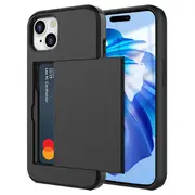 ZUSLAB for Apple iPhone 15 Case Slide Armor Card Holder Protective Shockproof Hard Back Cover (2023) - Black