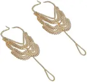 [Cykdohy] Goldtone Leaf Tassel Layered Chain Anklet for Women Bohemian Barefoot Sandals Vintage Boho Anklets Bracelet Foot Chains With Toe Ring Party Summer Beach Belly Dance Jewelry Gifts, One Size,