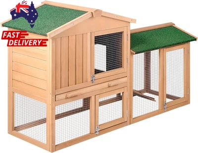 Wooden Chicken Coop & Rabbit Hutch – Large Outdoor Cage w/ Nesting Box, Run, Lad