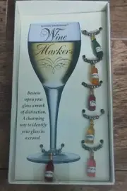 Boston Warehouse Wine Bottle Glass Markers Set of 6 NIB