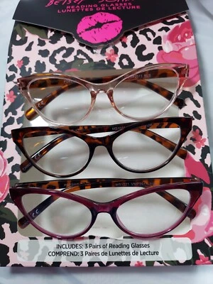 NIB 3 Pairs 1.50 5 1/4" Wide Cat Eye Betsey Johnson Reading Glasses