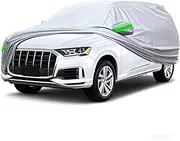 RAHALOY Breathable Lightweight Full Car Cover for Audi Q7,Moisture-Proof,Waterproof,Scratch-Resistant,Travel-Friendly,Sun Protection,Universal Fit for Audi SUV (Sliver 2017-2025)