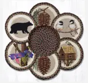 6 Braided Jute 10" Round Trivets with 1 Coordinating Basket. CABIN BEAR