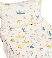 J-pinno Dinosaur Volcano 100% Cotton 3 Pieces Cartoon Toddler Sheet Set for Kids Boys Girls, Flat Sheet Fitted Sheet and Pillowcase, Cozy Breathable Unisex Nursery School Crib Bedding Set (Dinosuar)