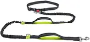 Hands Free Dog Leash with Adjustable Waist Belt, Shock Absorbing and Reflective Bungee for Running Walking Training Hiking, Ideal for Medium to Large Dogs (Black-Shiny Green)