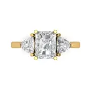 14K Yellow Gold Three-Stone Promise Ring, 2.82 ct Emerald Cut Simulated Diamond