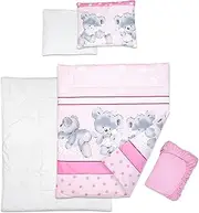 5 Piece Baby Bedding Duvet Pillow with Covers & Jersey Sheet fits 95x65cm Travel Cot (Mika Pink), Pattern 22