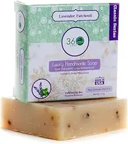 360Feel Lavender Patchouli Soap - 5oz Castile Handmade Soap bar- Refreshing Earthy with peppermint leaves Skin Scrub Exfoliation - Man Soap-Essential Oils - Gift ready