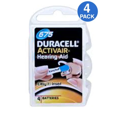 Duracell Size 675 Activair PR44 P675 Hearing Aid Batteries (4 Pack)