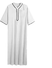 [Generic] Men's Kaftan Thobe Muslim Robe Short Sleeve Button Up Summer Casual Loose Fit Shirt Breathable Daily Wear Dress, C#white, XX-Large, C#white, XX-Large