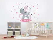 [Namly Design] Wallsticker - Animals and Stars / Personalise Text / Pink