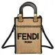 【FENDI 芬迪】經典LOGO木質提把草編紙袋造型手提包二用包(黑邊)