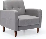 Zinus Adair Mid-Century Modern Armchair with Armrest Pockets and Tufted Linen Light Grey Fabric