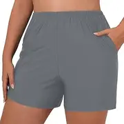 [Generic] Women's Swim Board Shorts High Waisted Quick Dry Swim Bottoms Bathing Suit Shorts Beach Shorts with Pockets Trunks