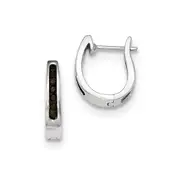 14K White Gold Black Real Diamond 3mm Hinged Hoop Earrings