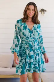 Lara Chiffon Teal/ Green Floral Evening Dress