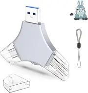 USB 3.0 Flash Drive 64gb for iPhone, 3in1 External Memory Picture Keeper Storage Stick for Photo/Video/Data Saver/Backup, V7.88High Speed Thumb Drives for iPhone/iPad/Android/PC - Light