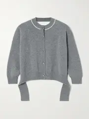[Simone Rocha] Simone Rocha - Open-back Faux Pearl-embellished Wool-blend Cardigan - Light gray - x small x small Gray