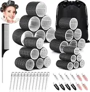50Pcs Hair Rollers Set with Clips, H HOME-MART Blowout Look Self-Grip Hair Curlers Set includes 24 Jumbo, Large, Medium Sizes Hair Roller, 24 Clips, 1 Comb and Storage Bag - Ideal for Volume and Curls