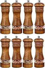8Pack Wood Salt and Pepper Grinder Set with Ceramic Core Adjustable Coarseness Refillable Manual Pepper Mill Grinder for Kitchen Barbecue Camping (8Pcs)